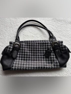 Soprano Genuine Leather East Wear Black White Houndstooth Baguette Shoulder Bag